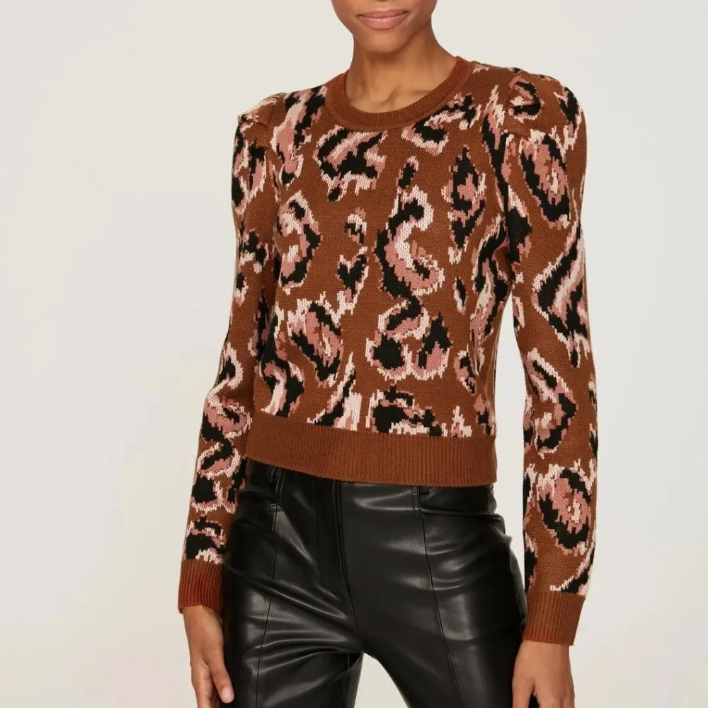 Brown Animal Print Sweater Brown Animal Print Sweater - Picture 1 of 5